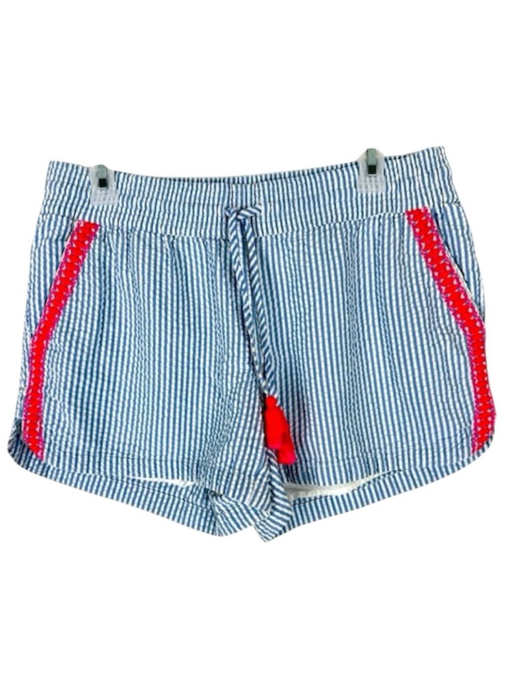 Vineyard Vines Blue White Striped Drawstring Cotton Shorts Pink Tassel Size S